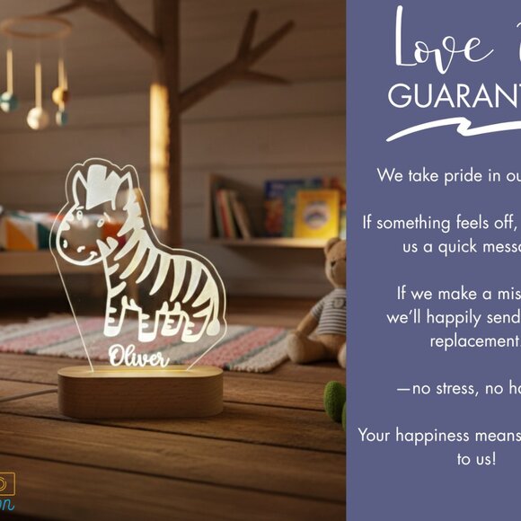 Zebra Custom Name Light • Personalized LED Cloud Decor • Baby Gift - Picture 6 of 8